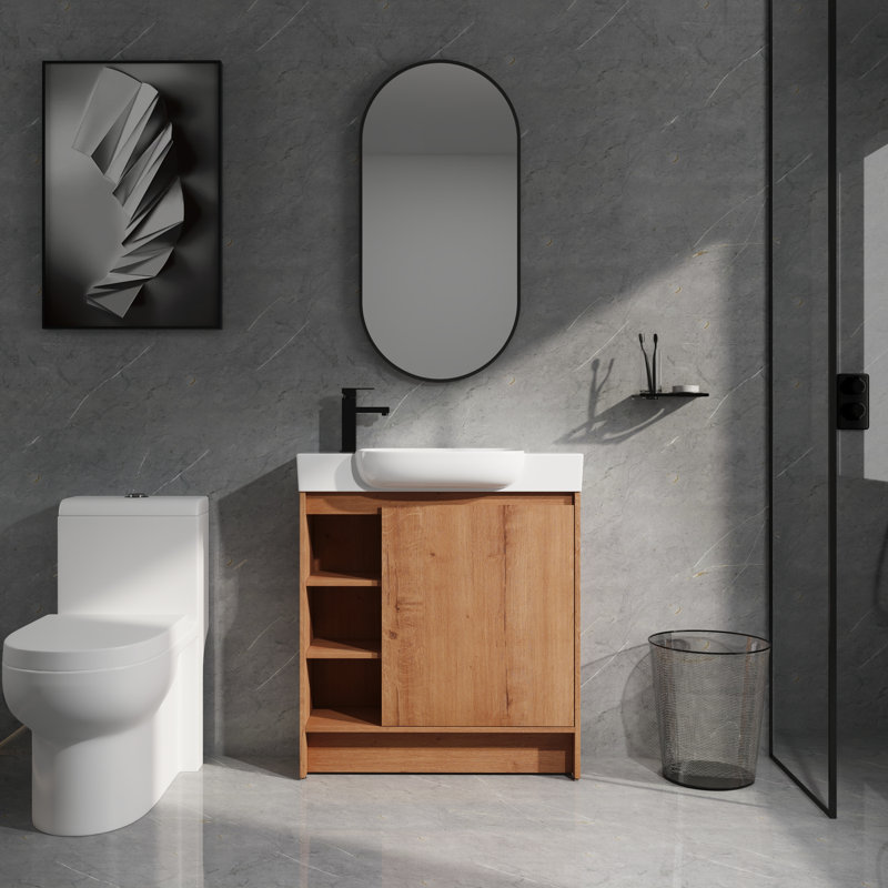 30" Vanity Cabinet with Ceramic Sink - Soft-Close Door, Oak
