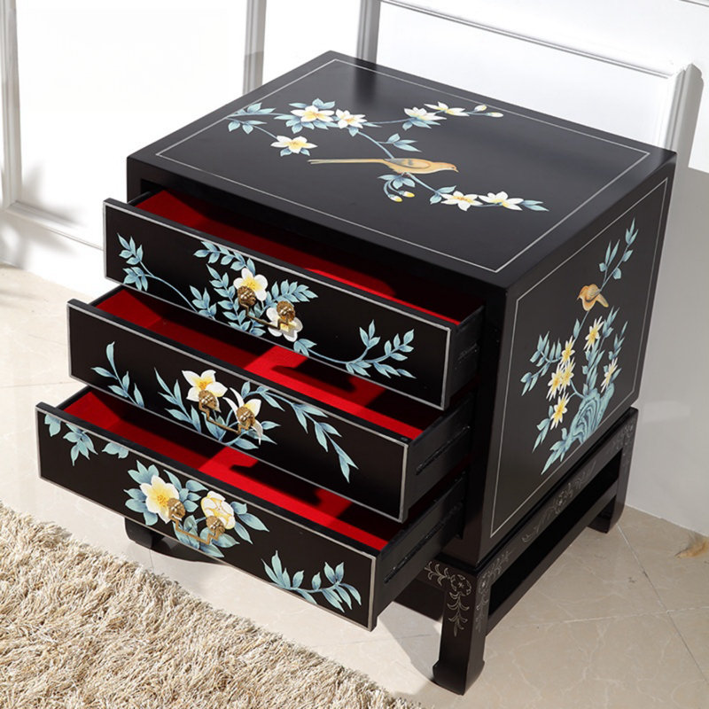 Black Hand-Painted Three-Drawer Accent Chest