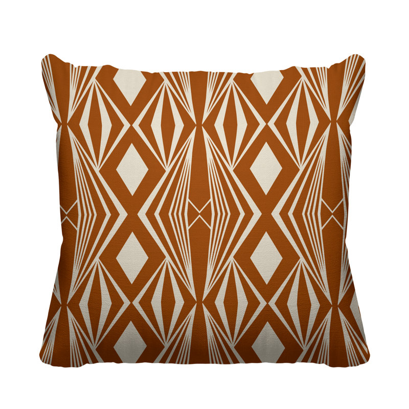 Coussin décoratif intérieur / extérieur Dean Minimalist Tribal Abstract, L 17 po x H 17 po, Orange brûlé