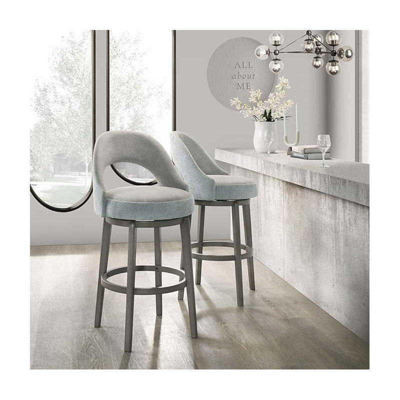 Swivel Bar Height Bar Stools, Comfortable Velvet Upholstered Chairs with Rubberwood Frame and Legs, 360° Swivel, Modern Design for Kitchen or Home Bar, Grey, set of 2