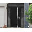 Porte d'entrée extérieure prémontée en acier Cynex 6777 noire, avec 2 fenêtres latérales et supérieures, inserts en acier inoxydable, style moderne, peinte, dimensions : L 40,6 + 91,4 + 40,6 cm x H 203,2 + 40,6 cm, ouverture à droite vers l'intérieur.-93484022-93484011-93484015