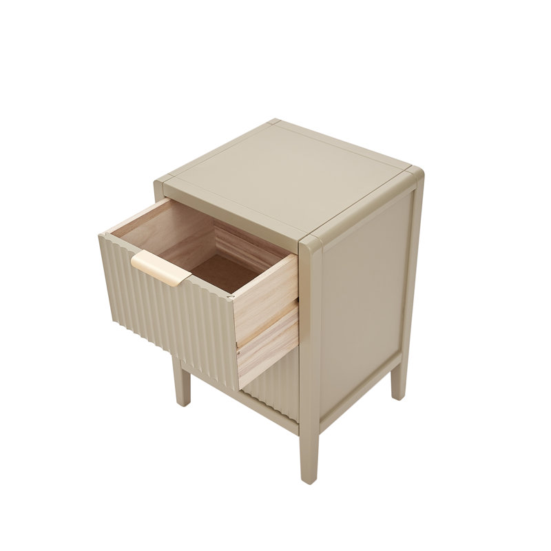 Ameenah 39cm W Solid + Manufactured Wood Bedside Table, Beige