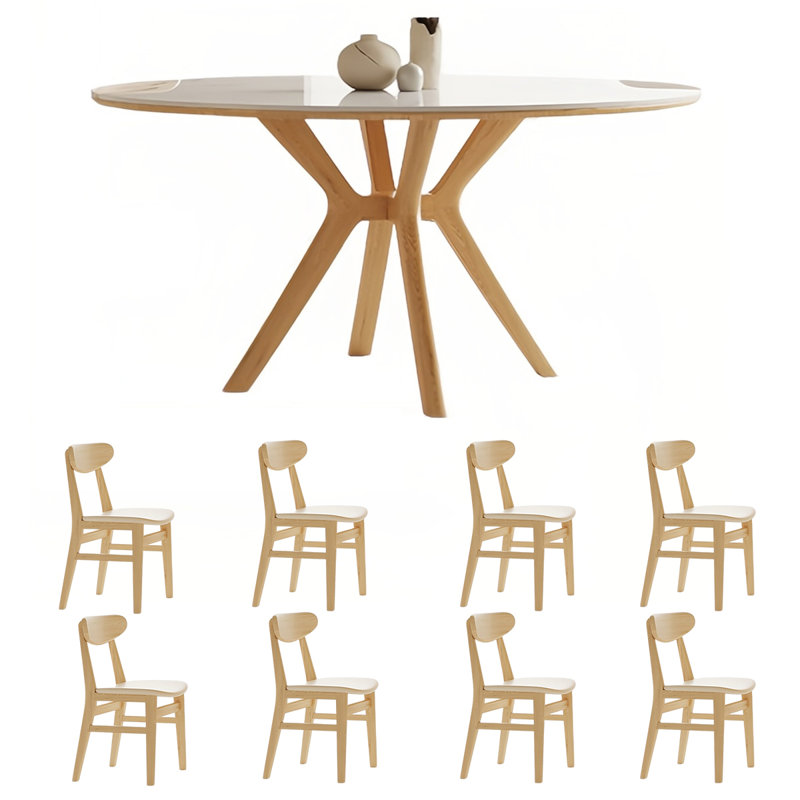 Round rock plate dining table and chair set
