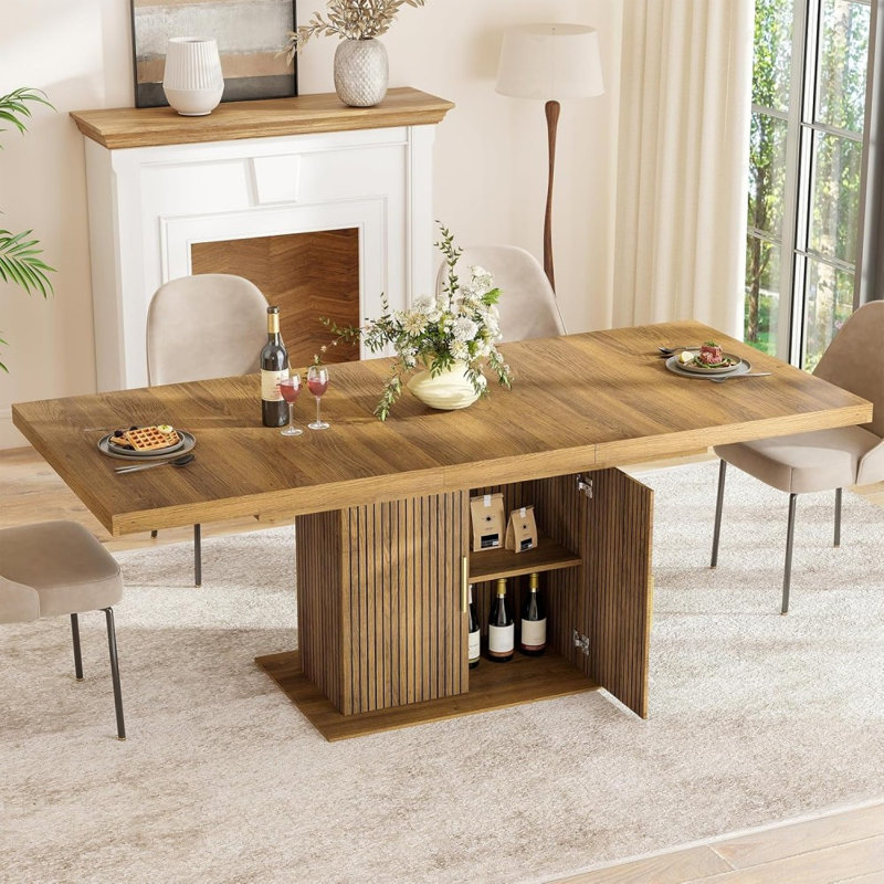 Table de salle à manger extensible avec rangement - table extensible minimaliste moderne 78,7 po pour 6 à 10 personnes, armoire à manger peu encombrante, noir, brun