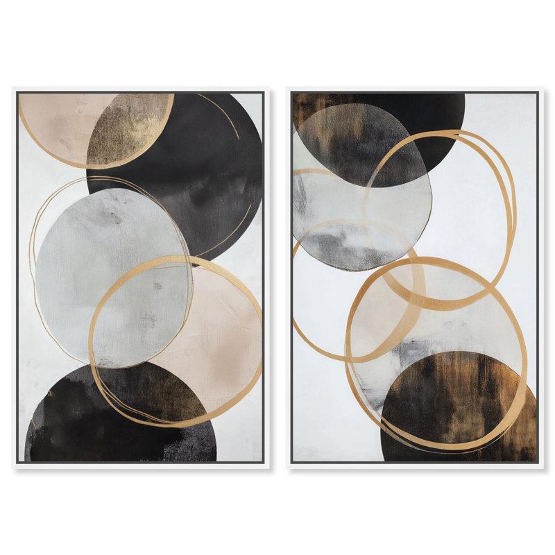 Urban Orbits Duet Canvas Print Abstract Boho Art Set by Art Remedy, Black Frame, 10 x 15, 31" H x 21" W, White Frame