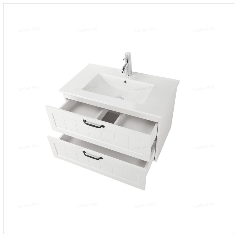 32-Inch Ceramic Bathroom Sink, Modern Minimalist Design, Pre-Drilled Faucet Hole, Durable and Easy to Clean
