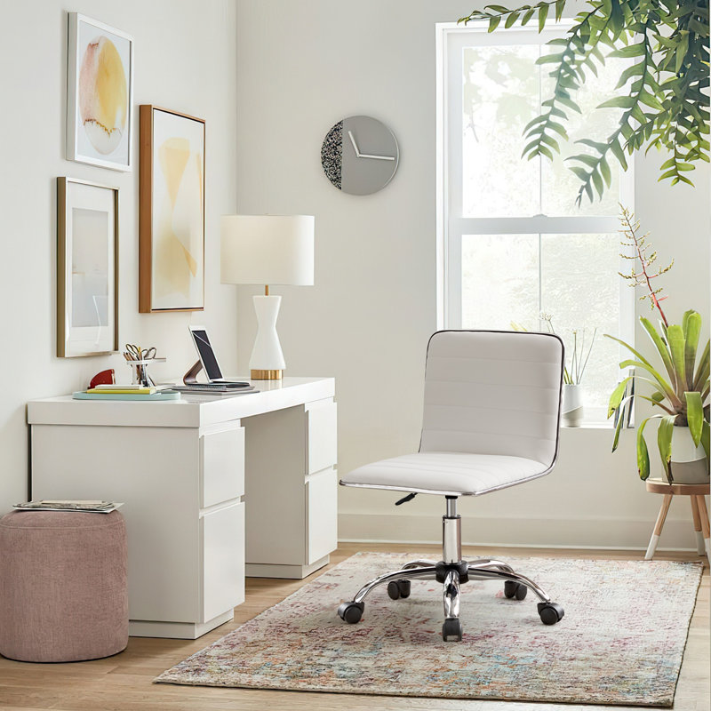 Modern Ergonomic Adjustable Height Armless Task Office Chair with Mid Back, White