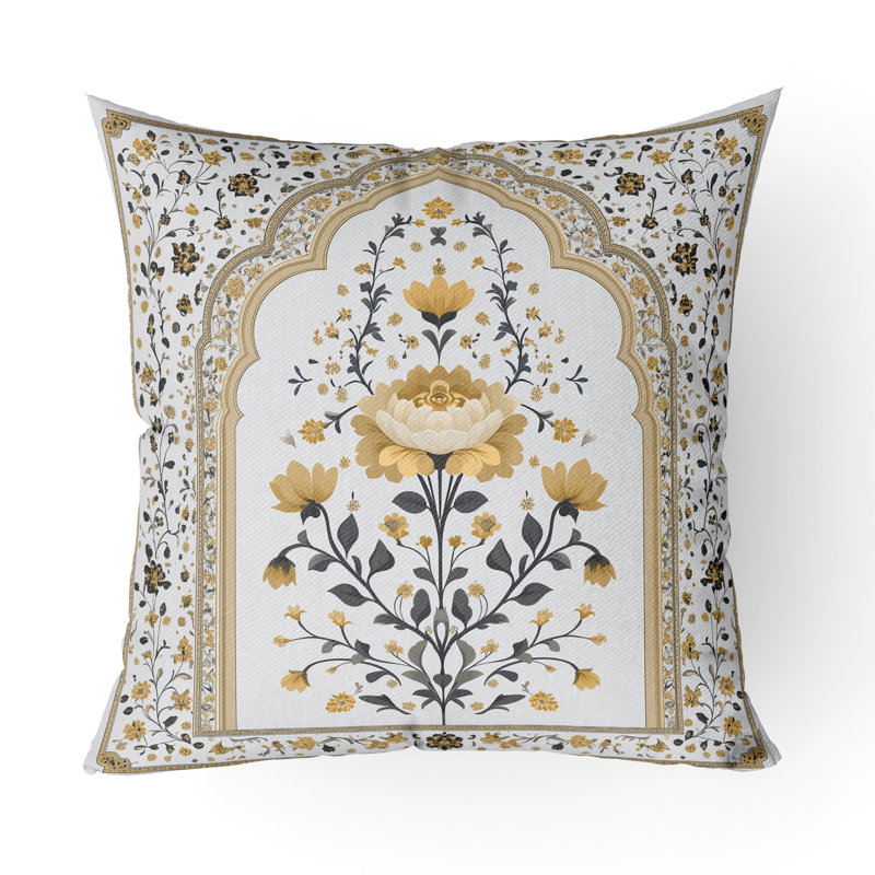 Mughal Splendor Intérieur/Extérieur 26x26, Carré 26 po, Argent/Beige