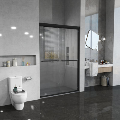 Porte de douche coulissante double en verre transparent l 48 po x H 76 po