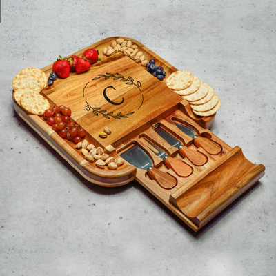Millwood Pines Personalized Premium Acacia Charcuterie Board Set With Cheese Tools - 13" X 13"
