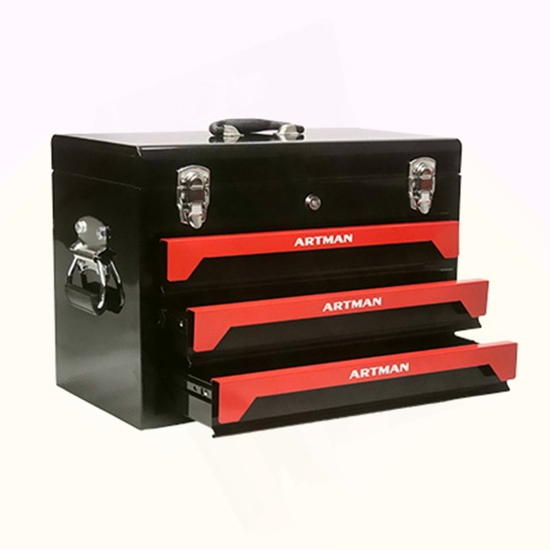 Boîte à outils 20 po à 3 tiroirs avec fermeture en métal, noir et rouge