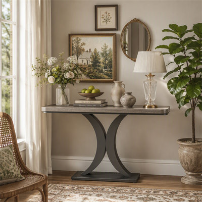 40" Console Table, Narrow Entryway Foyer Table with Geometric Base