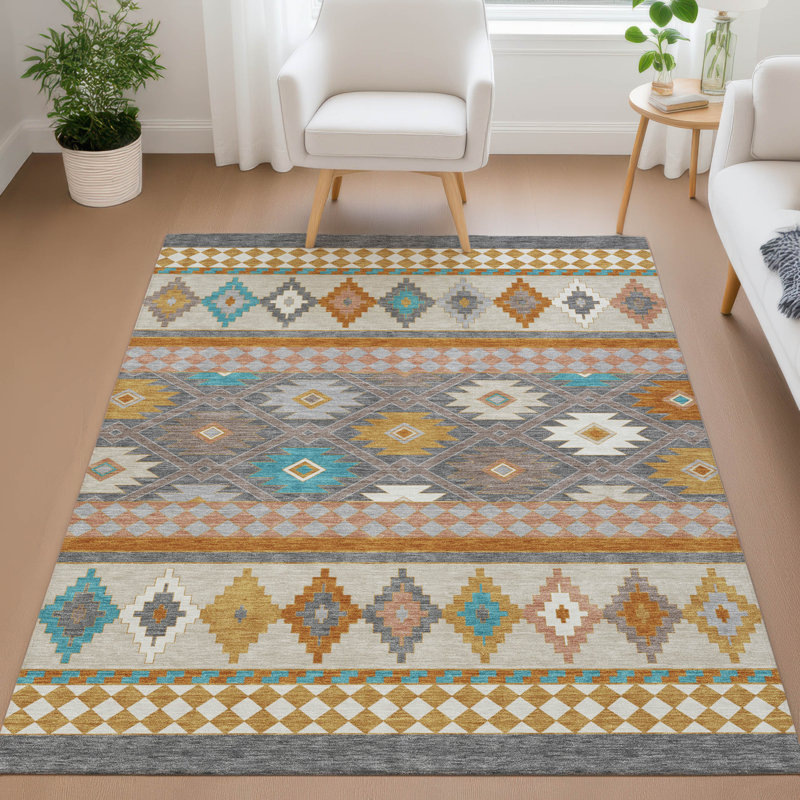 Machine Washable Indoor/Outdoor Chantille ACN2519 Southwest Rug, Gray, Rectangle 8' x 10'