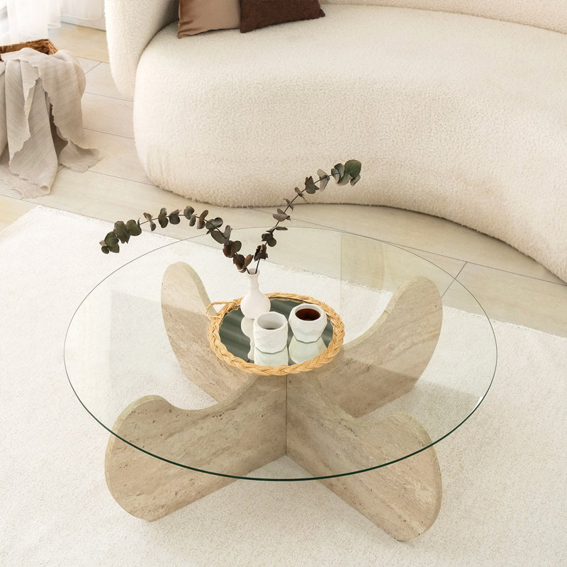 Glorias Coffee Table, Oak, Transparent, 30" H x 90" W x 90" D 