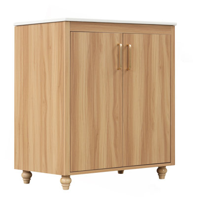 Meuble-lavabo 30 po avec lavabo, armoire de salle de bain multifonctionnelle avec portes et tiroir, panneau de fibres à densité moyenne, naturel