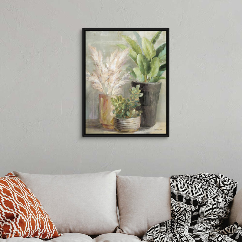 Art mural sur toile, "Jardin intérieur III", Cadre flottant noir, H 32 po x l 26 po