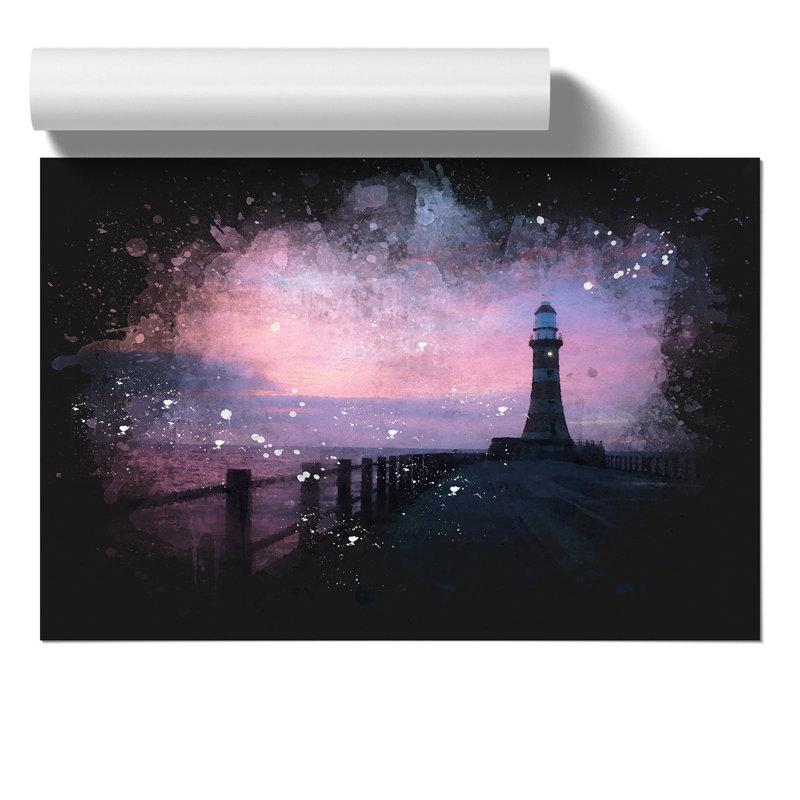 Lighthouse at Sunset Paint Splash - Frameless Print, 30cm H x 42cm W x 0.1cm D