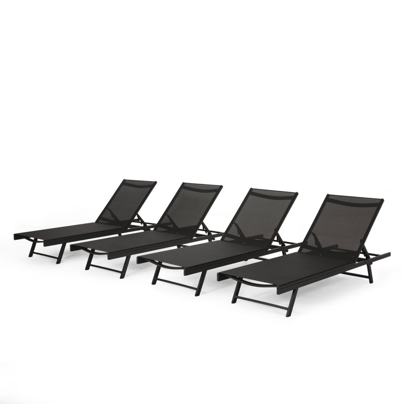 Audyn Outdoor Metal Chaise Lounge Set, Black, 4