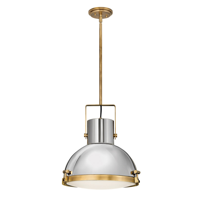 Nautique Single Light Coastal Pendant w/ Etched Opal Glass, 19" H x 18" W x 18" D, Heritage Brass