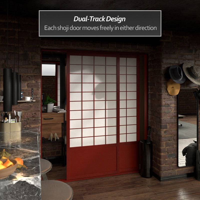 83" x 73.5" Single Sided Sliding Door Shoji Room Divider, Rosewood