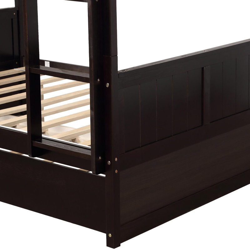 Lit superposé standard avec gigogne en bois massif Abdia par Harriet Bee, Espresso
