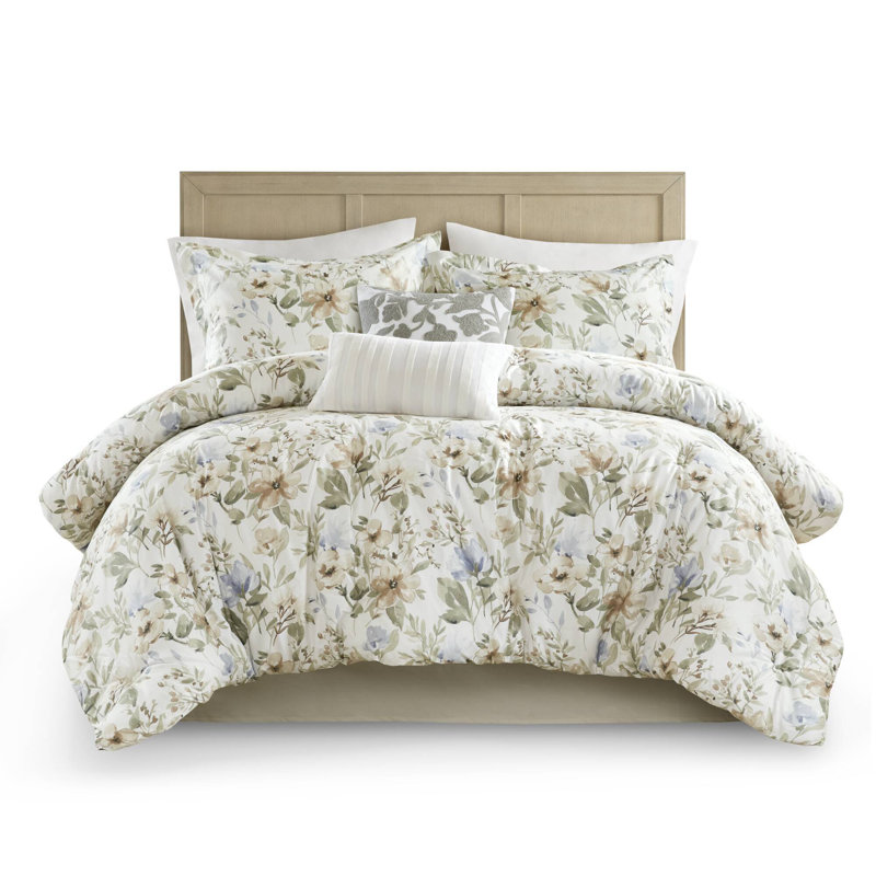 Ensemble de literie pour lit très grand de qualité supérieure, motif floral moderne, confort toutes saisons