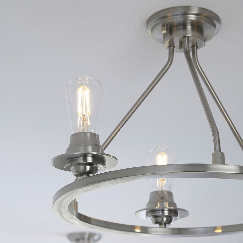 Miesha 3 - Light Dimmable Wagon Wheel Chandelier, Brushed Nickel