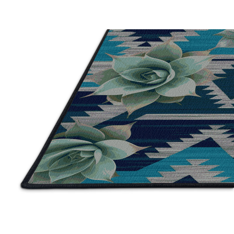 Washable Agave Plant Southwestern Area Rug, Rectangle 7' x 9'