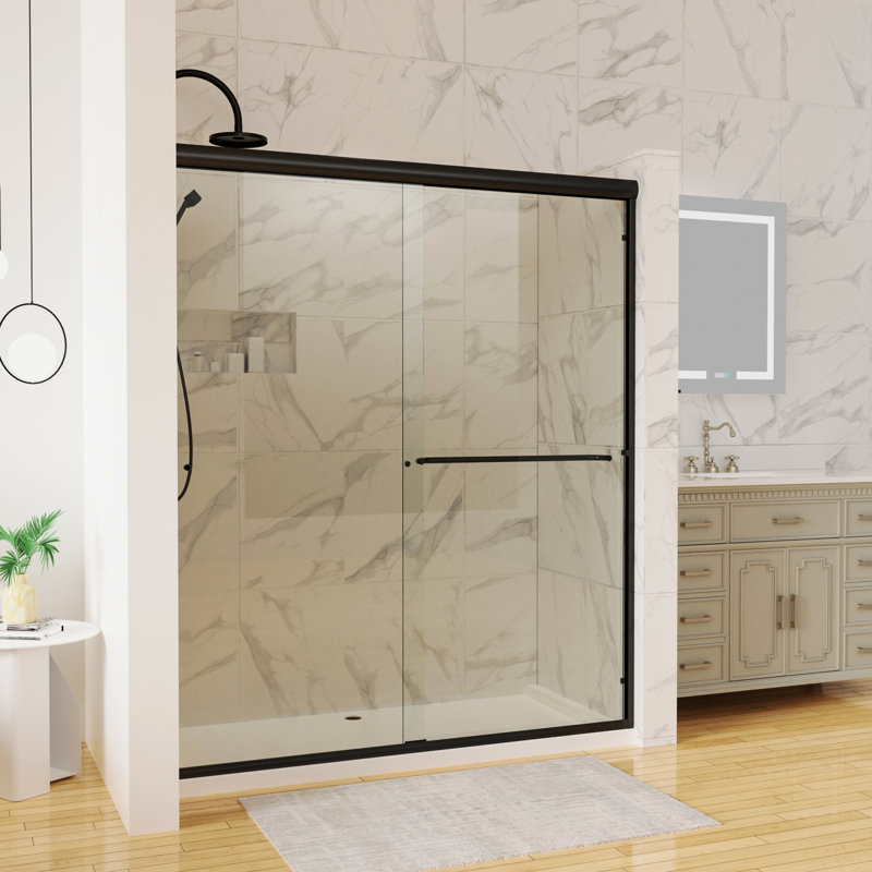 60 po Porte de douche en aluminium noir X 70