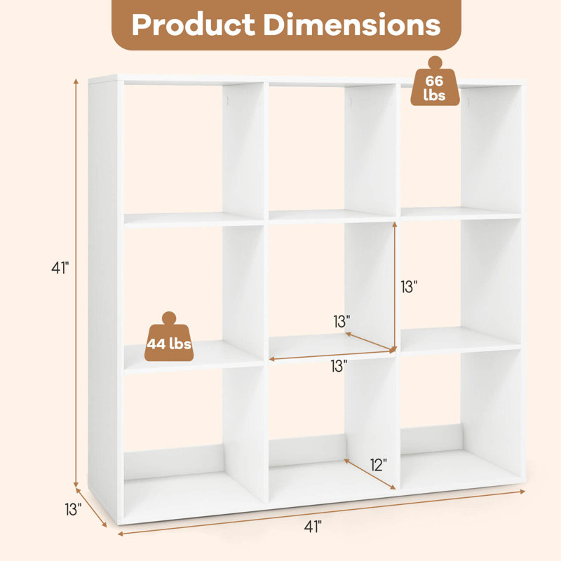 Bookcase Open Back Bookshelf With Anti-tip Kit Modern Style Organizer, (9 Shelves) 41"H x 41"W x 13"D