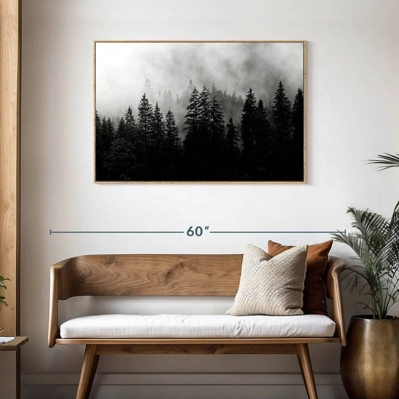 Silhouette matin brumeux, Cadre flottant en bois naturel, 43 po x 29 po
