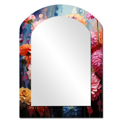 Zinnias champ discret - miroir mural décoratif Zinnias Arch, miroir asymétrique traditionnel, impression d'art en métal