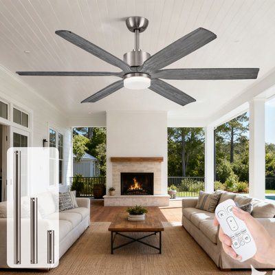 Ventilateur de plafond avec lumière DEL, télécommande, moteur réversible, 5 pintes, pales en bois massif