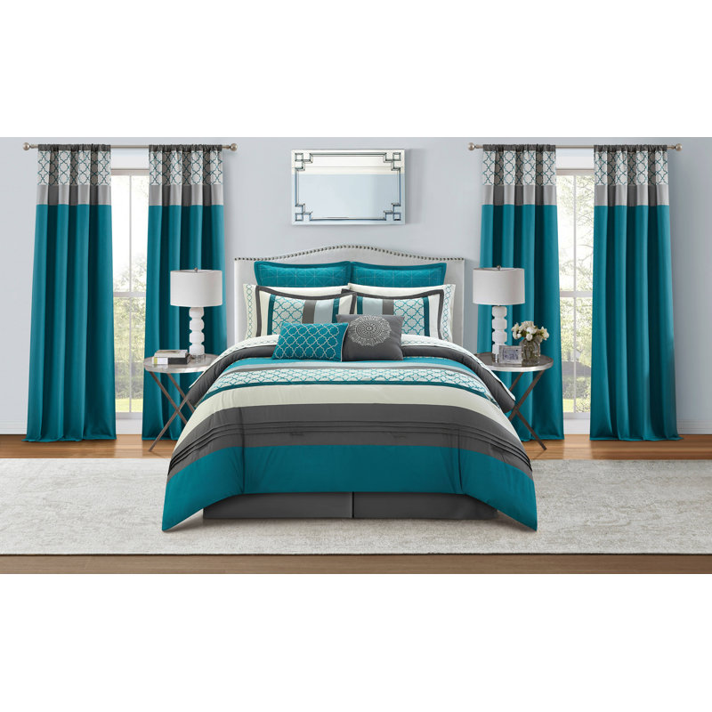 Avalon 16 Piece Microfiber Modern Bedding Set, Queen Comforter + 15 Additional Pieces, Blue/Gray