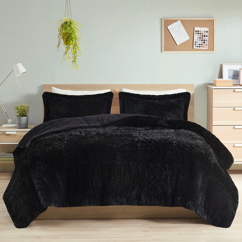 Édredon Mini -, noir, fourrure longue et chaude, confort