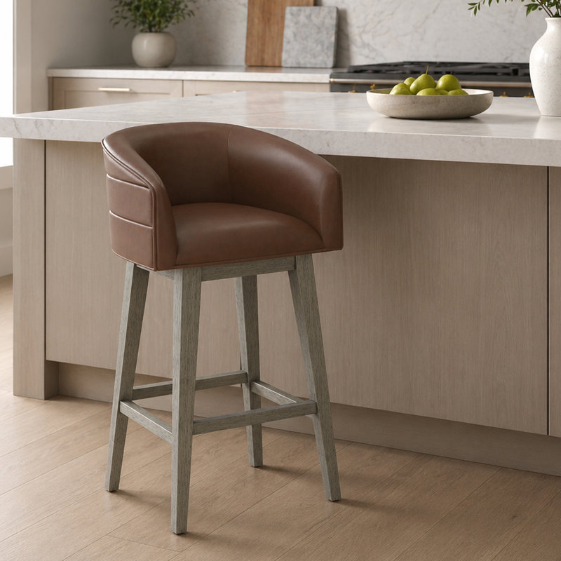 Tabouret pivotant en bois Cleland, Grey, Brown