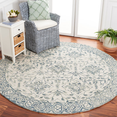 Tapis floral en laine touffeté à la main Pimentel