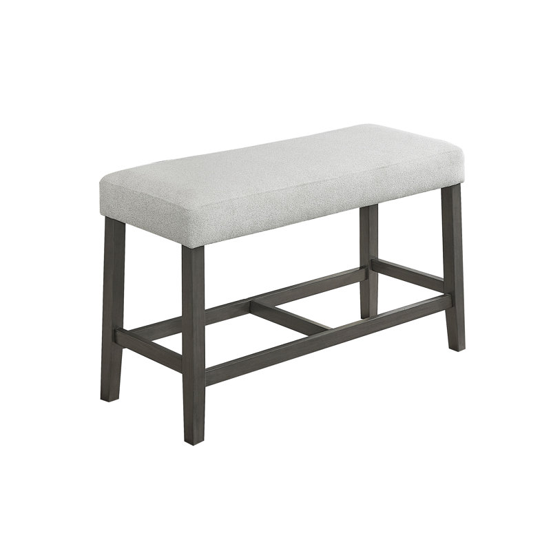 Banc en tissu à hauteur de comptoir avec structure en bois gris et repose-pieds en bois - sièges de salle à manger et de cuisine rembourrés
