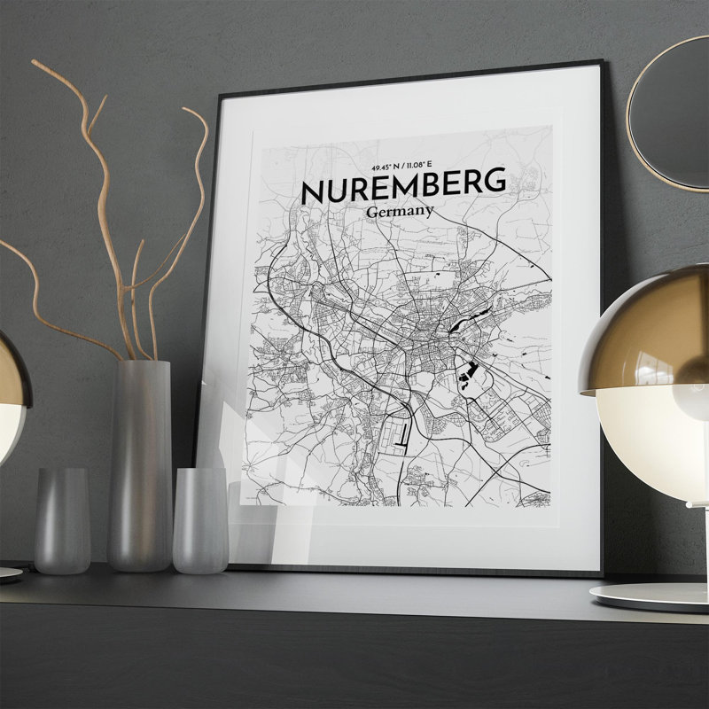 Nuremberg City Map In Ink - No Frame Print, 20cm H x 16cm W x 0.05cm D