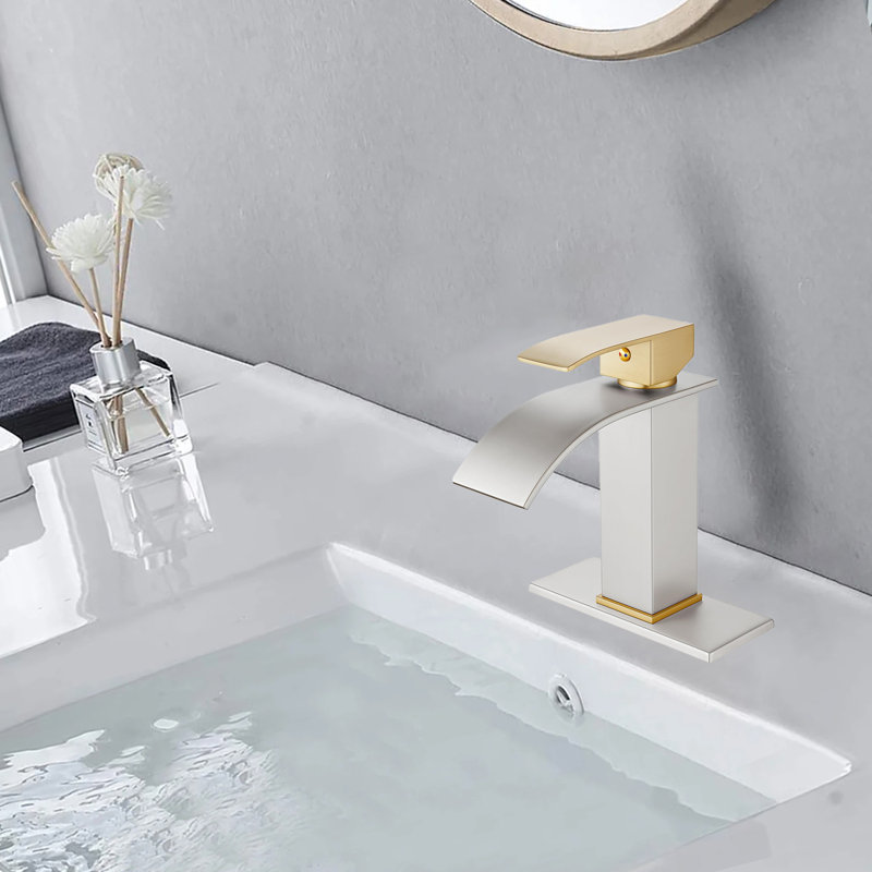 Commercial-Grade Single Handle Waterfall Bathroom Faucet With Pop-Up Drain, Brushed Gold;Brushed Nickel