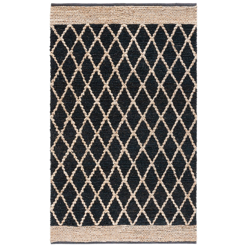 Alderson Natural Fiber Hand Loomed Jute/Cotton Geometric Rug in Charcoal, Rectangle 5' x 8'