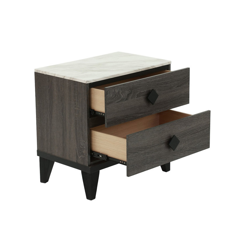 Table de chevet grise en bois avec 2 tiroirs spacieux et support pratique pour 2 pieds