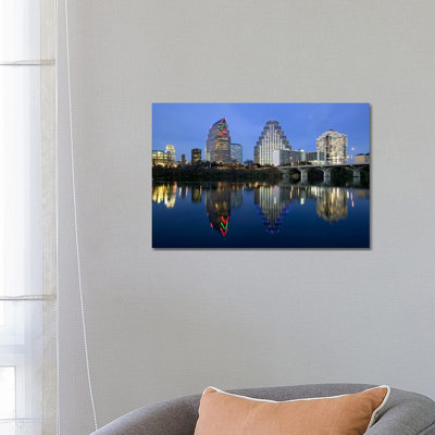 Reflection of Buildings in Water, Town Lake, Austin, Texas, USA 1 Piece Wrapped Canvas Wall Art