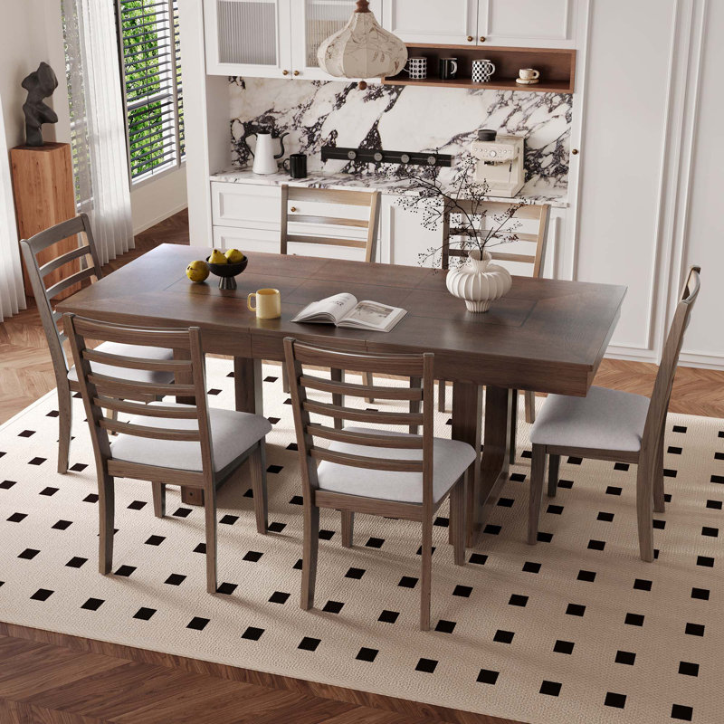 Ensemble de table de salle à manger extensible 7 pièces, table de ferme avec rallonge 18 ", table de cuisine en bois rustique 78" et chaises 6 pièces