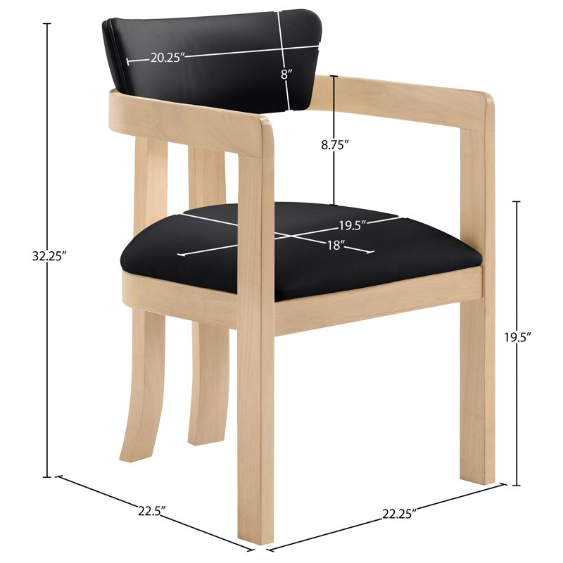Phalan Vegan Leather Upholstered Dining Arm Chair, Stained Natural, Black Vegan Leather