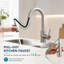 Robinet de cuisine et de salle de bain polyvalent en nickel brossé avec douchette rétractable, idéal pour une gestion efficace de l'eau et une esthétique moderne