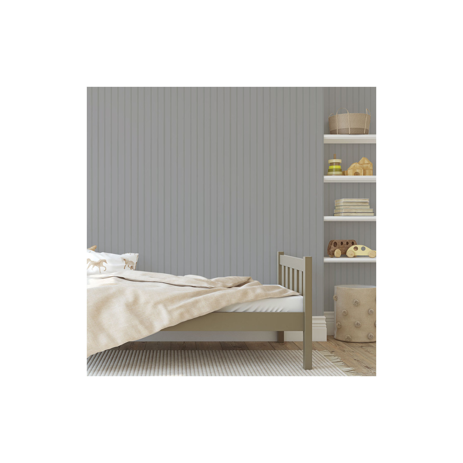 Beadboard Peel and Stick Wallpaper, Gray