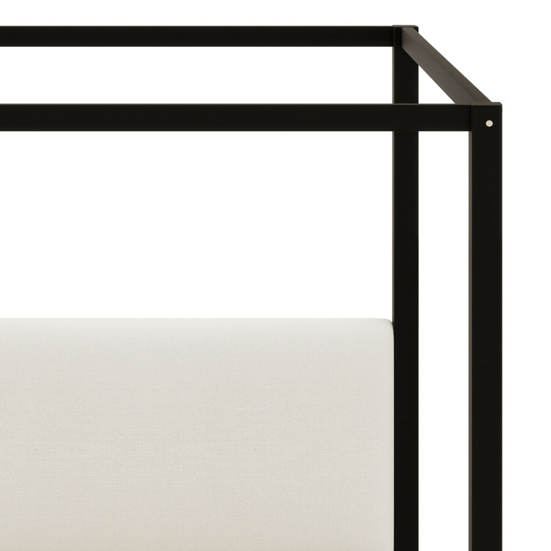 Lit plateforme à baldaquin pour chambre à coucher, tête de lit tapissier, Black Frame+White Fabric, Queen