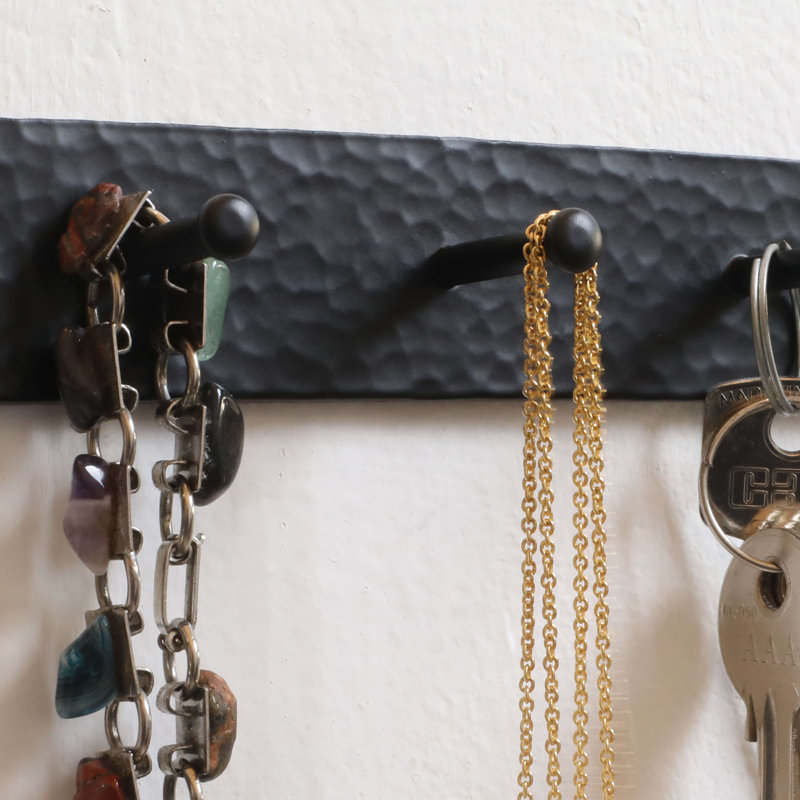 Black Wrought Iron Wall Organizer with Five Hooks