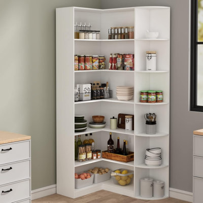 Crossland Book Shelf, 6 Tiers Shelf Large Tall Corner Etagere Bookcase With Full Baffle, L-Shaped Modern Storage Display Industrial Bookshelves For Bedroom, Home Office, Living Room & Kitchen